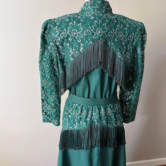 Vintage Lilia Smitty Forest Green Western Midi Dress size 11/12 modern size 8 - Picture 7 of 16